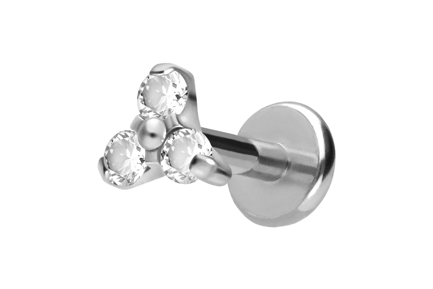 Titan Labret Piercing mit Push Fit KRISTALLBLUME